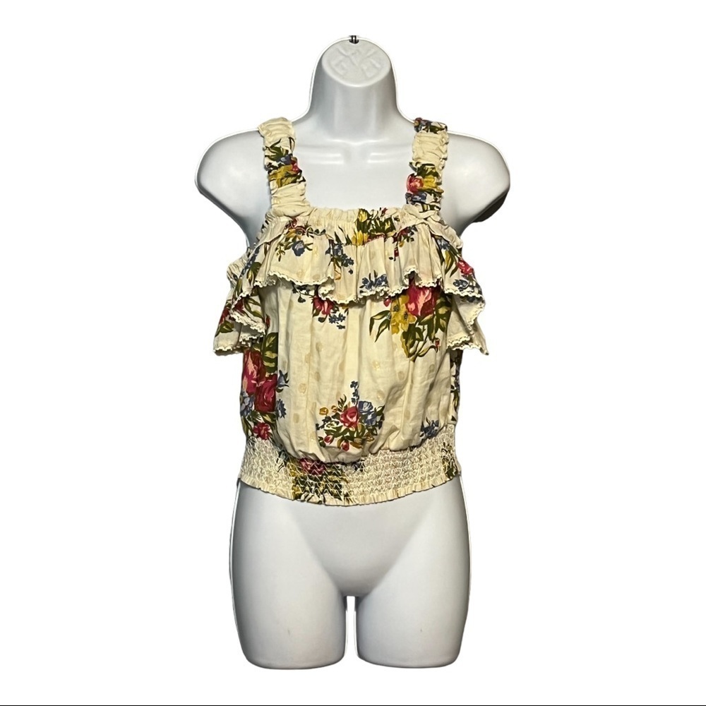 House of Harlow 1960 Helena Top Small Floral Off Ruffle Crochet Lace Trim Tank